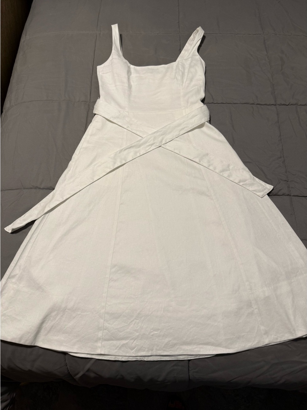 Banana Republic White Midi A-Line Dress with Wrap Tie
